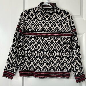 Tahari Winter Fair Isle Pull Over Aztec Print Boxy Mock Neck Sweater